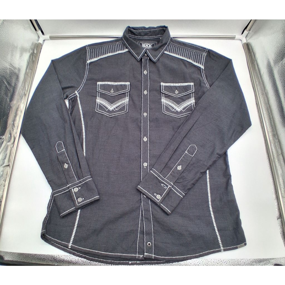 Buckle Black Men’s Medium Athletic Fit Charcoal Western Button Up Shirt